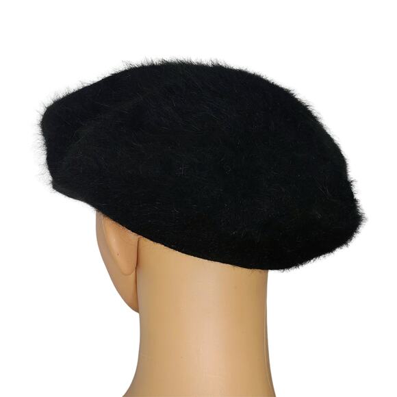 1990s Black Page Boy Cap Liz Claiborne Vintage Wool Rabbit Fur Blend Hat Small - Picture 5 of 6